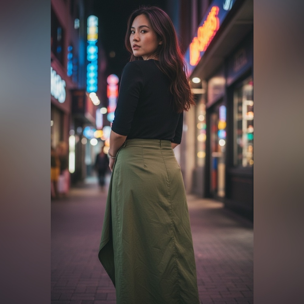 **Brand New **PrettyLittleThing Asymmetrical Olive Skirt - Picture 3 of 8